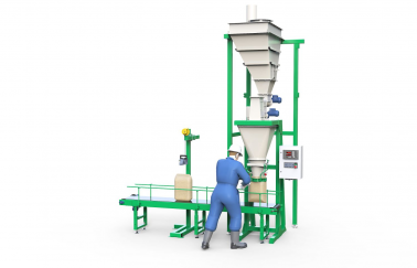 «Гамма-10» (самотек) + бункер 0,6 м3 + конвейер отводной (10 кг) + машинка мешкозашивочная ручная